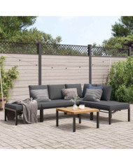 Salon de jardin 5 pcs avec coussins noir aluminium | Mobilier & Déco