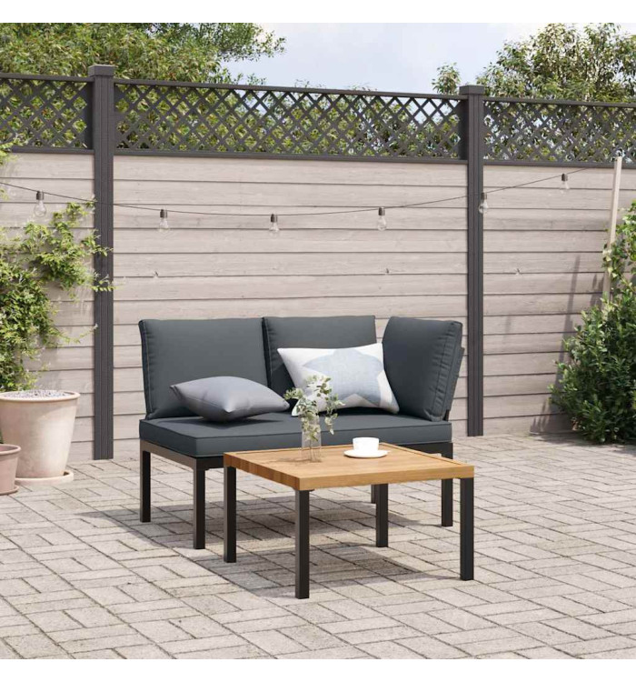 Salon de jardin 2 pcs avec coussins noir aluminium | Mobilier & Déco