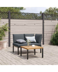 Salon de jardin 2 pcs avec coussins noir aluminium | Mobilier & Déco