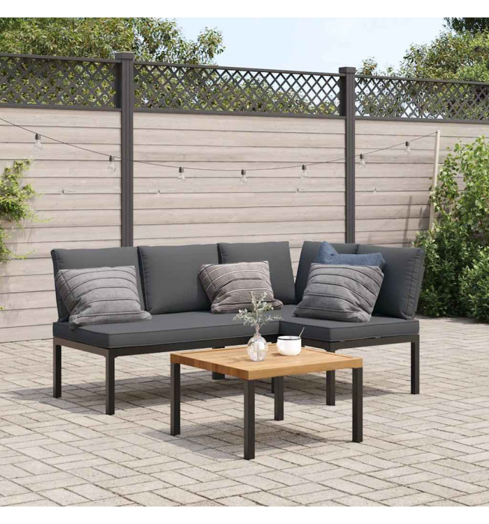 Salon de jardin 3 pcs avec coussins noir aluminium | Mobilier & Déco