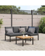 Salon de jardin 3 pcs avec coussins noir aluminium | Mobilier & Déco