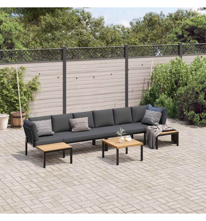 Salon de jardin 5 pcs avec coussins noir aluminium | Mobilier & Déco