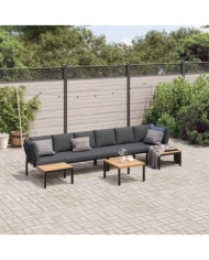 Salon de jardin 5 pcs avec coussins noir aluminium | Mobilier & Déco
