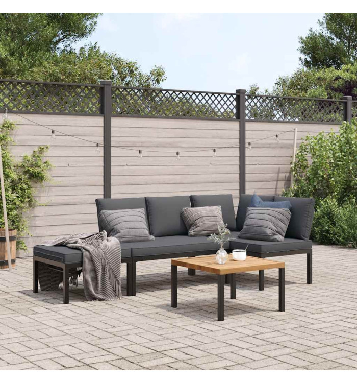 Salon de jardin 4 pcs avec coussins noir aluminium | Mobilier & Déco