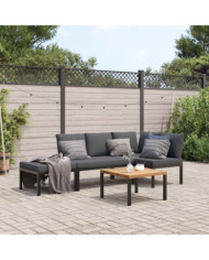 Salon de jardin 4 pcs avec coussins noir aluminium | Mobilier & Déco
