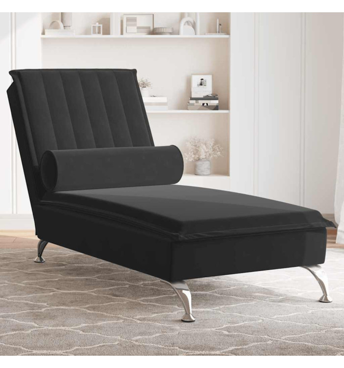 Chaise longue de massage avec traversin noir velours | Mobilier & Déco