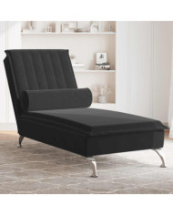 Chaise longue de massage avec traversin noir velours | Mobilier & Déco