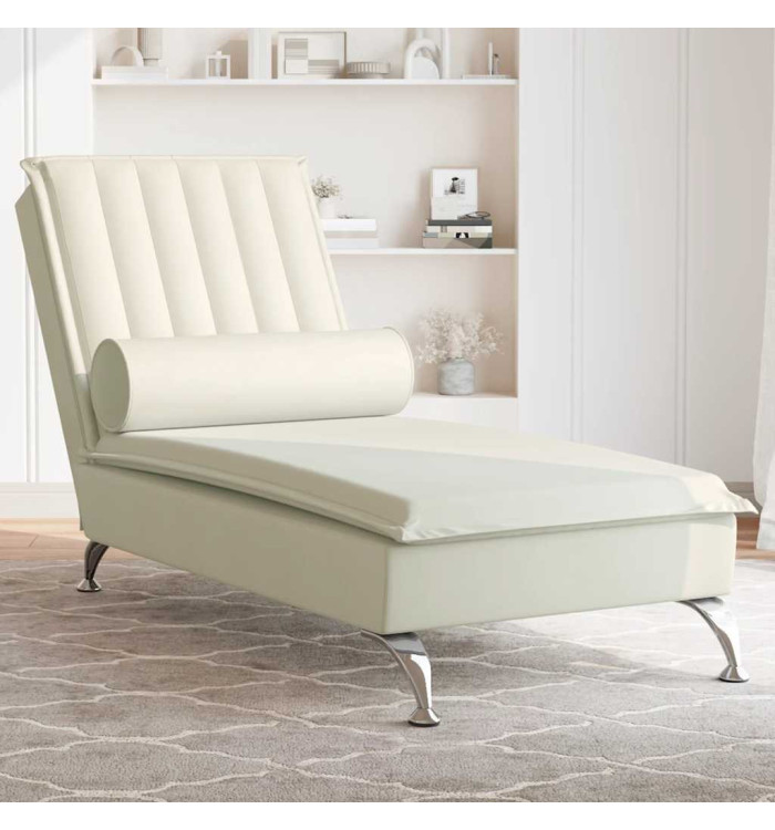 Chaise longue de massage avec traversin crème velours | Mobilier & Déco