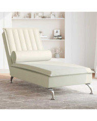 Chaise longue de massage avec traversin crème velours | Mobilier & Déco