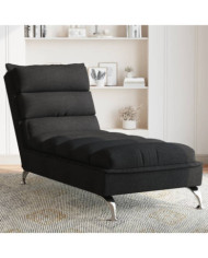 Chaise longue avec coussins noir tissu | Mobilier & Déco