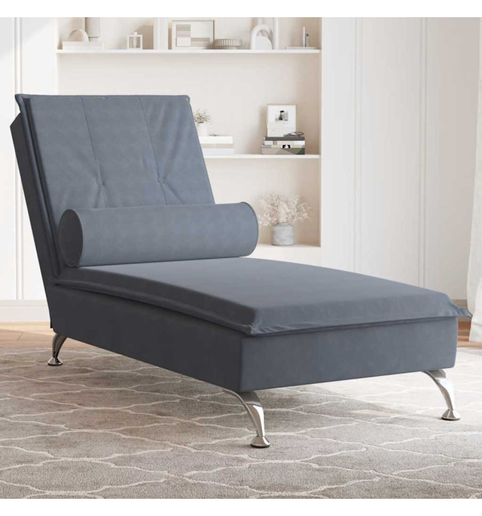 Chaise longue de massage avec traversin gris foncé velours | Mobilier & Déco