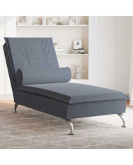 Chaise longue de massage avec traversin gris foncé velours | Mobilier & Déco