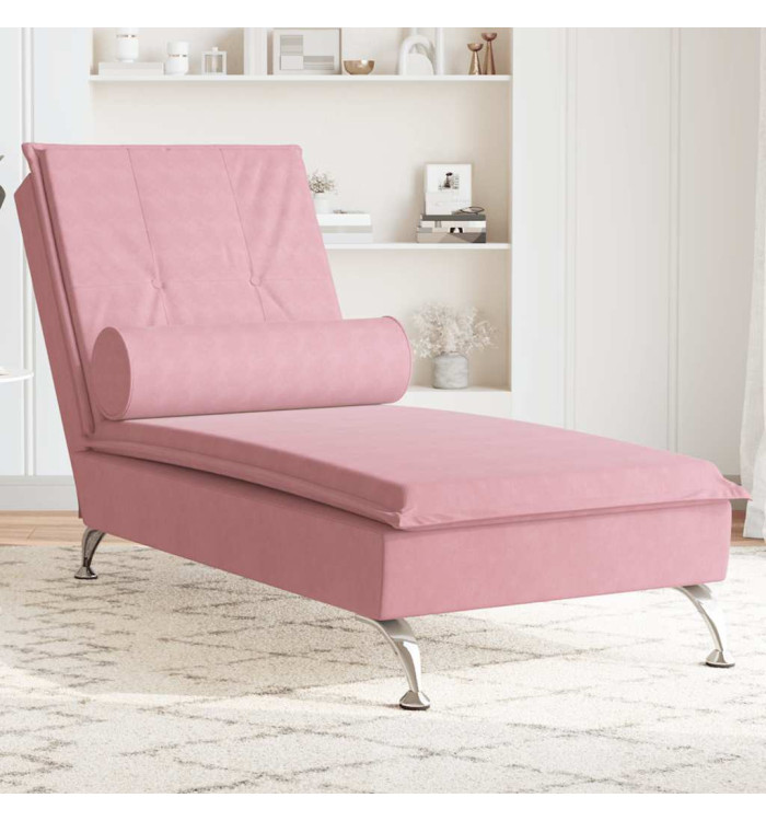 Chaise longue de massage avec traversin rose velours | Mobilier & Déco