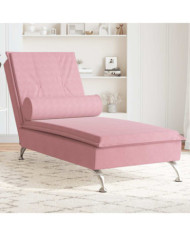 Chaise longue de massage avec traversin rose velours | Mobilier & Déco
