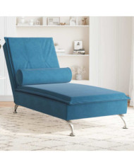 Chaise longue de massage avec traversin bleu velours | Mobilier & Déco