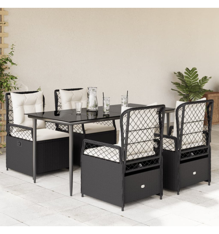 Ensemble à manger de jardin coussins 5pcs Noir Résine tressée | Mobilier & Déco