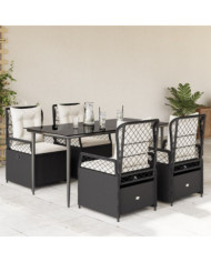 Ensemble à manger de jardin coussins 5pcs Noir Résine tressée | Mobilier & Déco