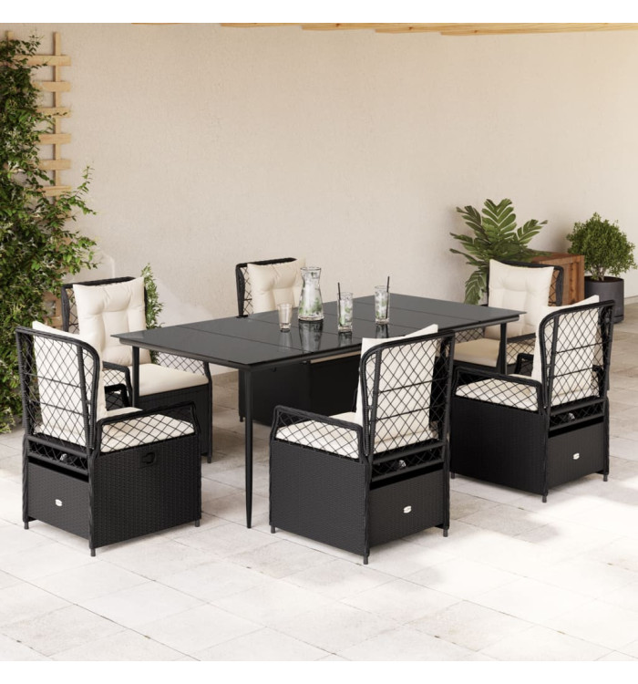 Ensemble à manger de jardin coussins 7pcs Noir Résine tressée | Mobilier & Déco