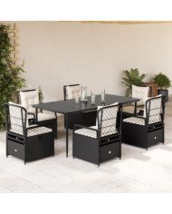 Ensemble à manger de jardin coussins 7pcs Noir Résine tressée | Mobilier & Déco