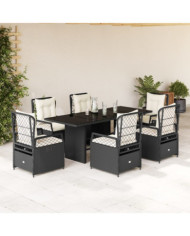 Ensemble à manger de jardin coussins 7pcs Noir Résine tressée | Mobilier & Déco