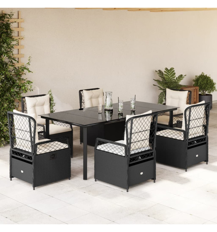 Ensemble à manger de jardin coussins 7pcs Noir Résine tressée | Mobilier & Déco