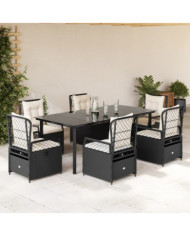 Ensemble à manger de jardin coussins 7pcs Noir Résine tressée | Mobilier & Déco