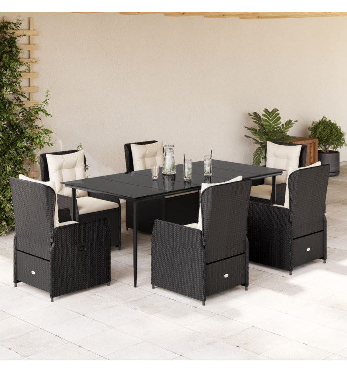 Ensemble à manger de jardin coussins 7pcs Noir Résine tressée | Mobilier & Déco