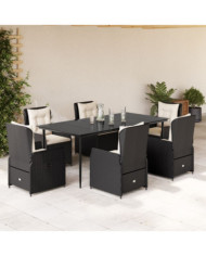 Ensemble à manger de jardin coussins 7pcs Noir Résine tressée | Mobilier & Déco