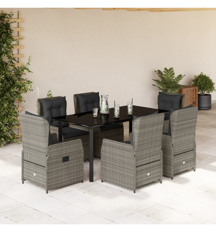 Ensemble à manger de jardin et coussins 7 pcs gris rotin | Mobilier & Déco