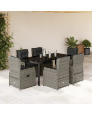 Ensemble à manger de jardin et coussins 7 pcs gris rotin | Mobilier & Déco