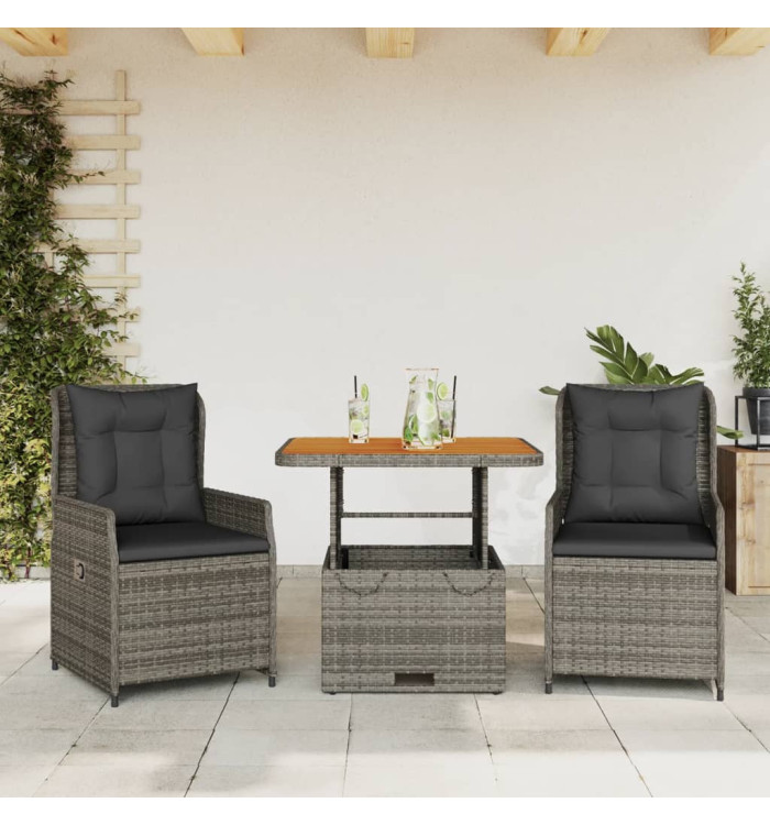 Ensemble de bistro 3 pcs avec coussins gris résine tressée | Mobilier & Déco