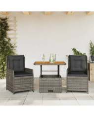 Ensemble de bistro 3 pcs avec coussins gris résine tressée | Mobilier & Déco