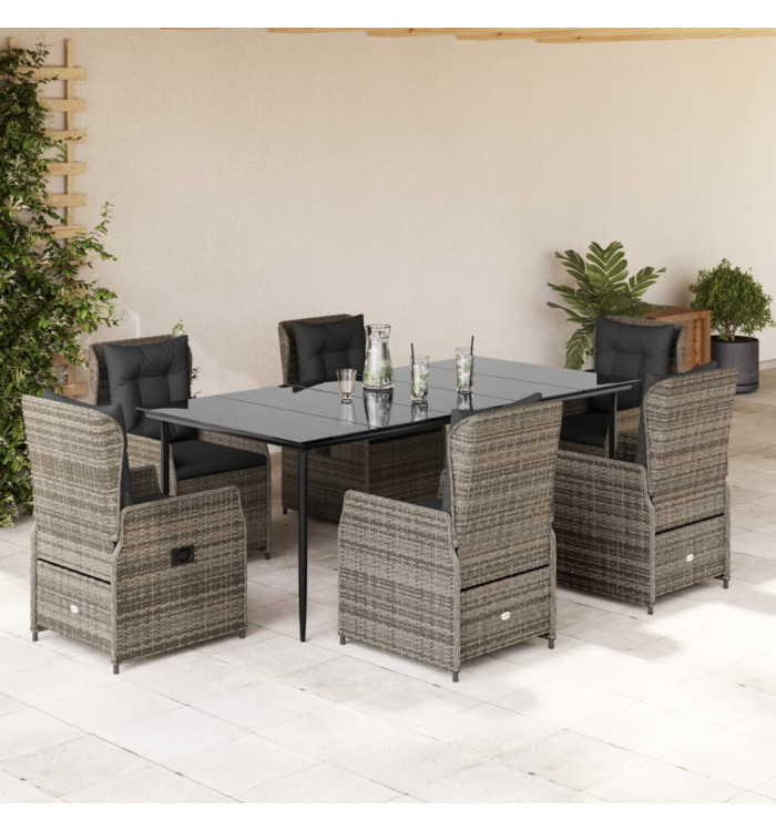 Ensemble à manger de jardin et coussins 7 pcs gris rotin | Mobilier & Déco