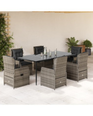 Ensemble à manger de jardin et coussins 7 pcs gris rotin | Mobilier & Déco