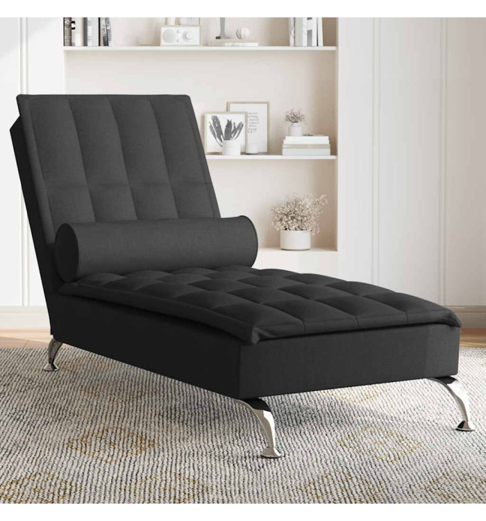 Chaise longue de massage avec traversin noir tissu | Mobilier & Déco