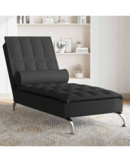 Chaise longue de massage avec traversin noir tissu | Mobilier & Déco