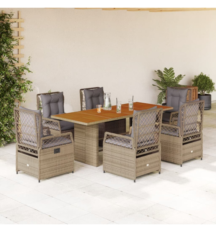 Ensemble à manger de jardin et coussins 7 pcs beige poly rotin | Mobilier & Déco