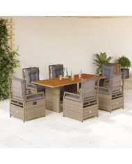 Ensemble à manger de jardin et coussins 7 pcs beige poly rotin | Mobilier & Déco