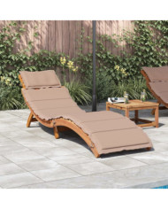 Chaise longue avec coussin taupe bois d'acacia solide | Mobilier & Déco