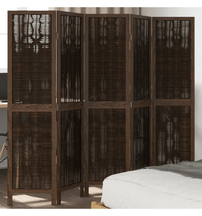 Cloison de séparation 5 panneaux marron foncé paulownia massif | Mobilier & Déco