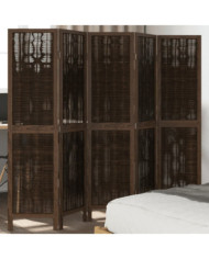 Cloison de séparation 5 panneaux marron foncé paulownia massif | Mobilier & Déco