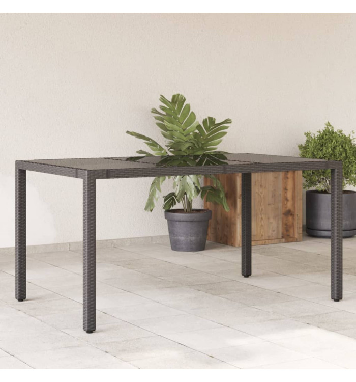 Table de jardin dessus en verre Noir 150x90x75cm Résine tressée | Mobilier & Déco