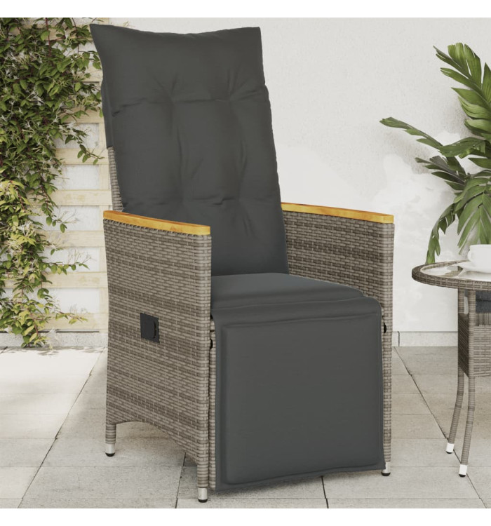 Chaise inclinable de jardin avec coussins gris résine tressée | Mobilier & Déco