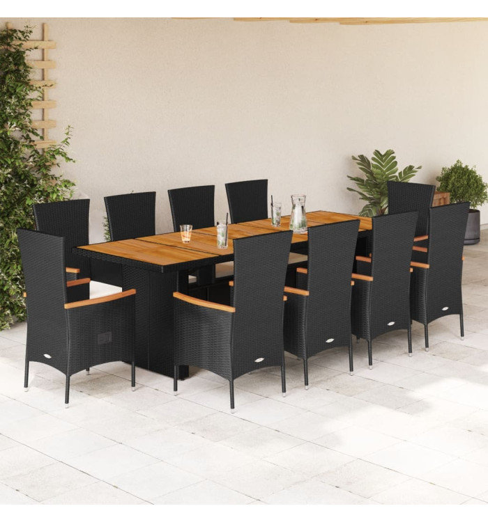 Ensemble à manger de jardin 11 pcs coussins noir résine tressée | Mobilier & Déco