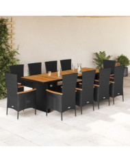 Ensemble à manger de jardin 11 pcs coussins noir résine tressée | Mobilier & Déco