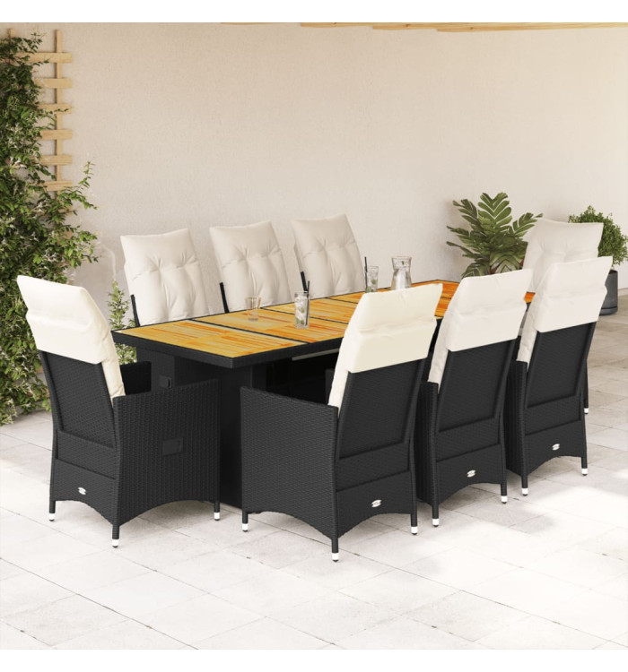 Ensemble de bistro de jardin 9 pcs coussins noir poly rotin | Mobilier & Déco