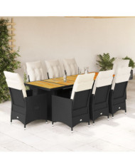 Ensemble de bistro de jardin 9 pcs coussins noir poly rotin | Mobilier & Déco