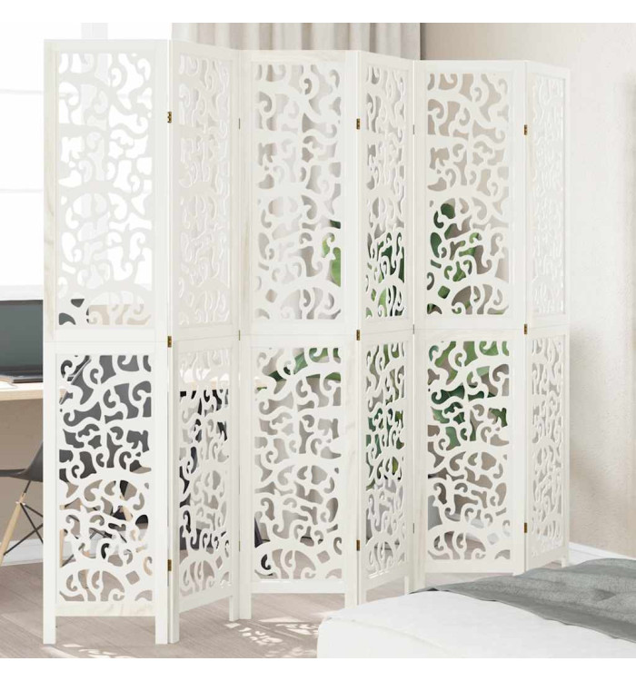Cloison de séparation 6 panneaux blanc bois de paulownia massif | Mobilier & Déco