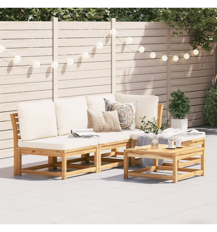 Salon de jardin avec coussins 5 pcs Bois d'acacia solide | Mobilier & Déco