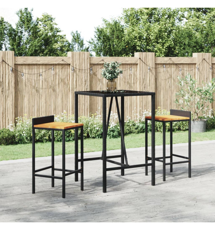 Table de bar et dessus en verre noir 70x70x110 cm poly rotin | Mobilier & Déco